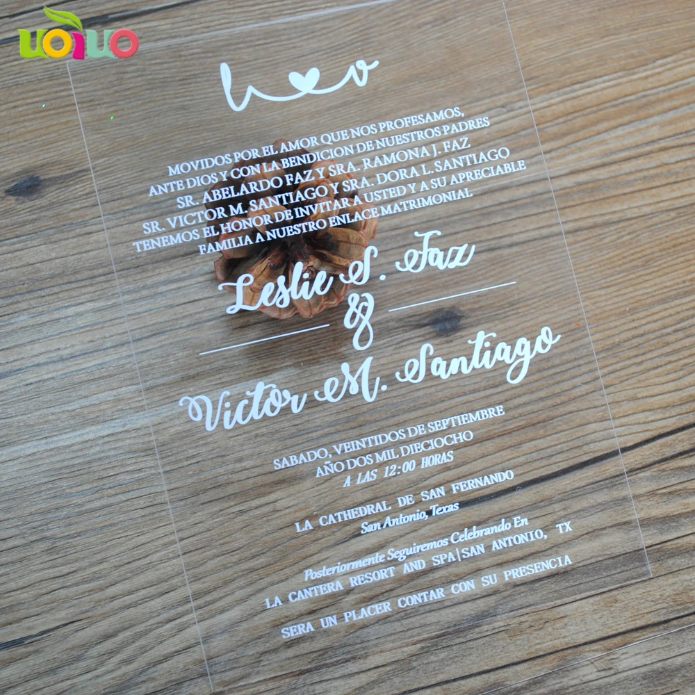  Beautiful clear wedding acrylic card personalize size laser cut invitation card with white words pr - 32914465691