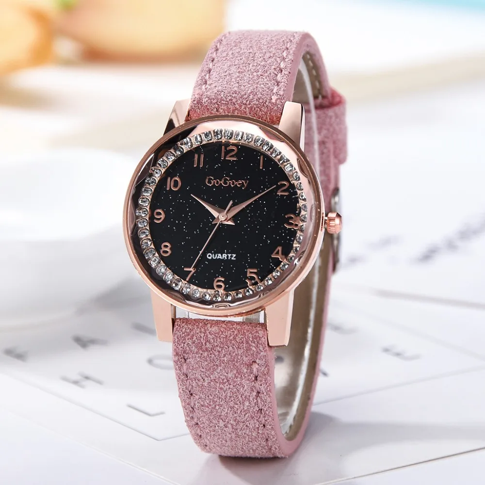 Стразы Часы Дамская мода розовое золото часы с кожаным ремешком женское Повседневное платье кварцевые наручные часы reloj mujer zegarek damski