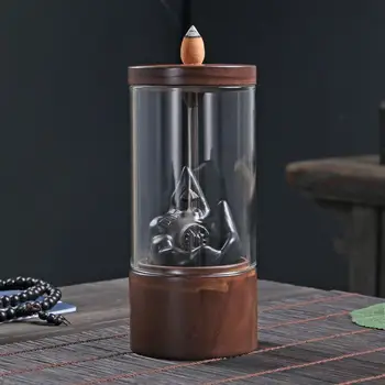 

Retro Ceramic Censer Backflow Incense Burner With Acrylic Cover Smoke Wwaterfall Incense Holder Lotus Smell Aromatic Home Office