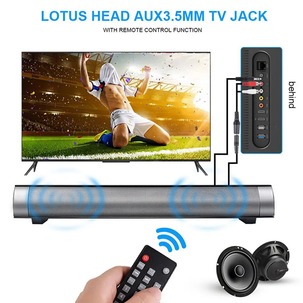 

Mini Bluetooth Sound Bar with Remote Control Support TF Card AUX USB Charging WIF66