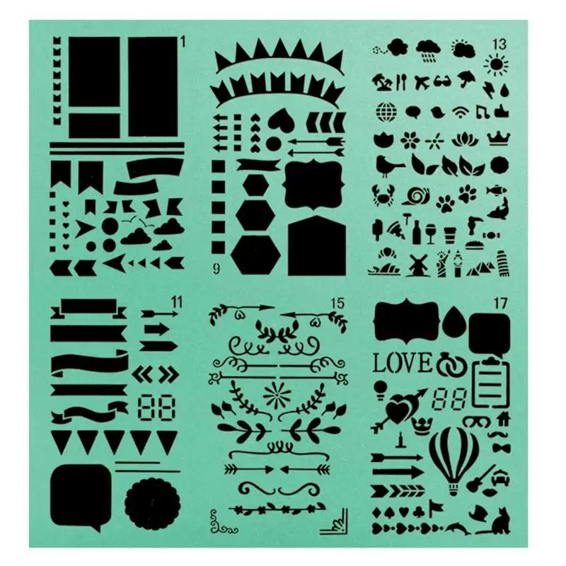 

6pcs/set Flower Heart Drawing Template Hollow Template Drawing Tool Layering Hollow Stencils Scrapbooking Stamps Embossing