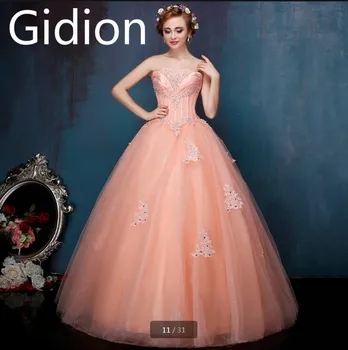 

2017 new arrival ball gown pleated orange lace prom dress beading pearls strapless sweetheart neck prom gowns best selling