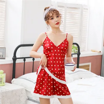 

2019 Spring Summer Pyjamas Young Girl Pajama Sets Women Solid Sexy Lace Sleepwear Pajamas Set Sling Ice Silk Girl Pijama Mujer