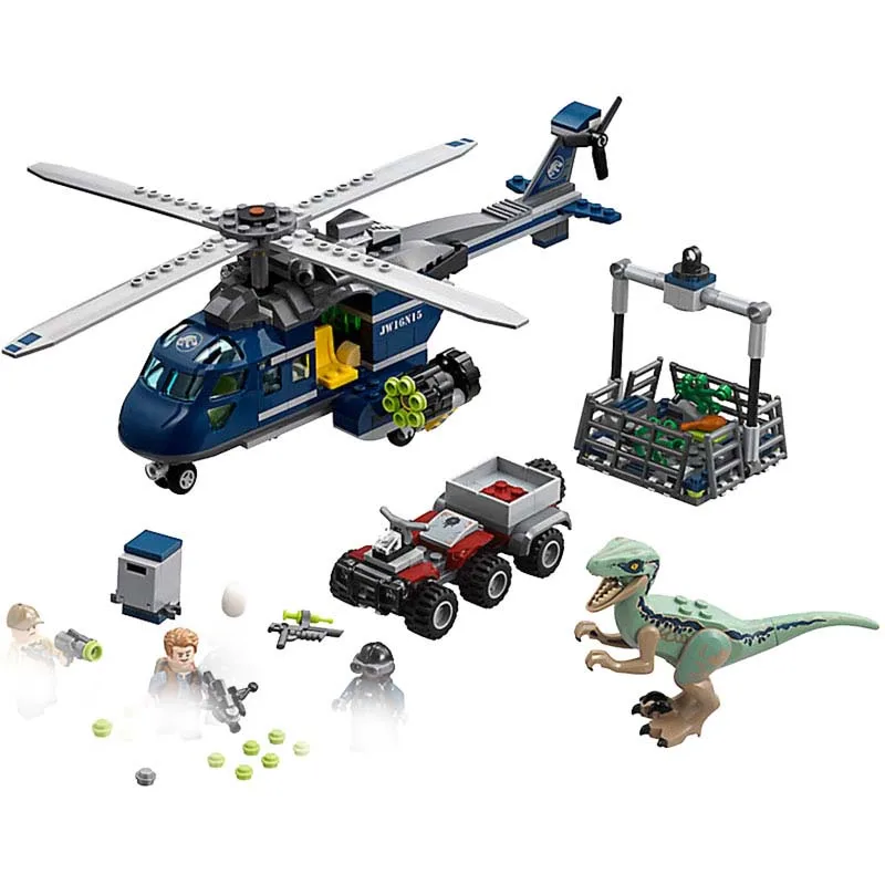 Legoing Jurassic Dinosaurs 10925 Blue Helicopter Pursuit Chase 415Pcs Building Blocks Toys Compatible Legoing Dinosaurs 75928