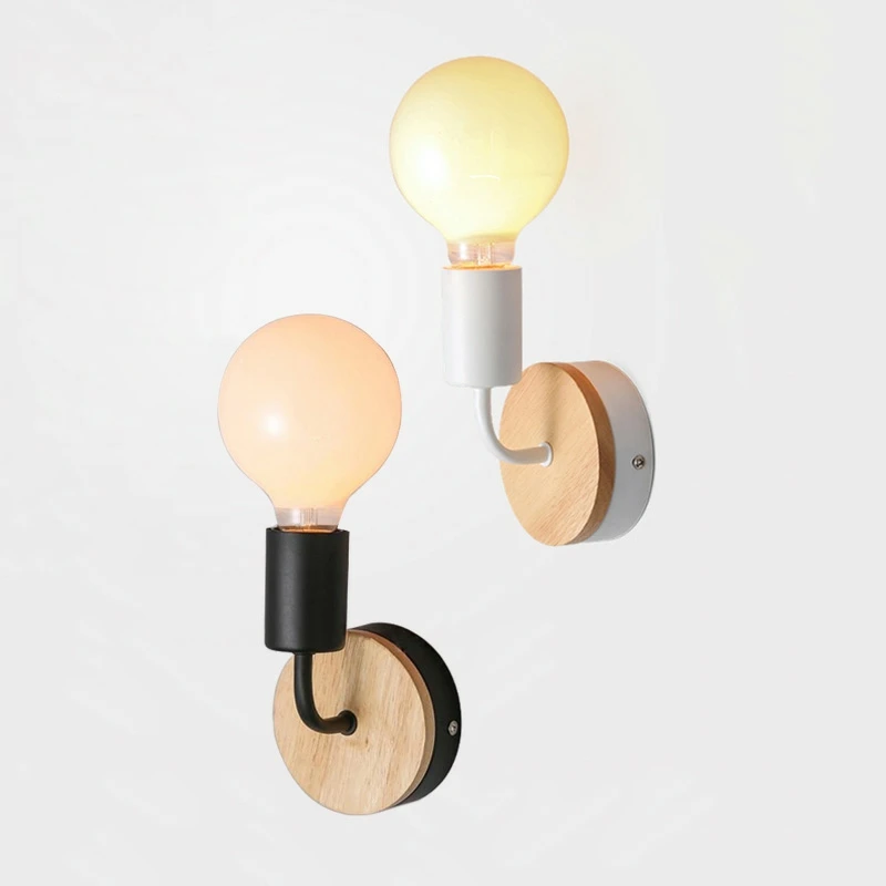 Modern Black White Wood Wall Light Bedside Wall Lamp Vintage Loft Wall Lighting Up & Down E27 E26 for Bedroom  (6)