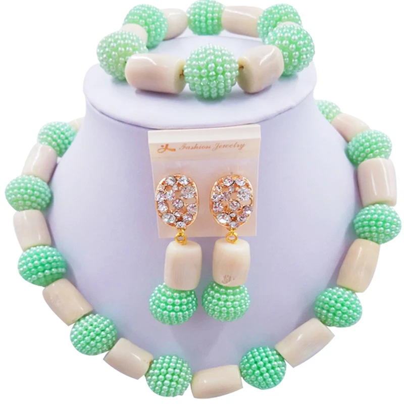 

New Style Light Green White African Women Anniversary Present Coral Necklace Sets 1C-ZZSH-07