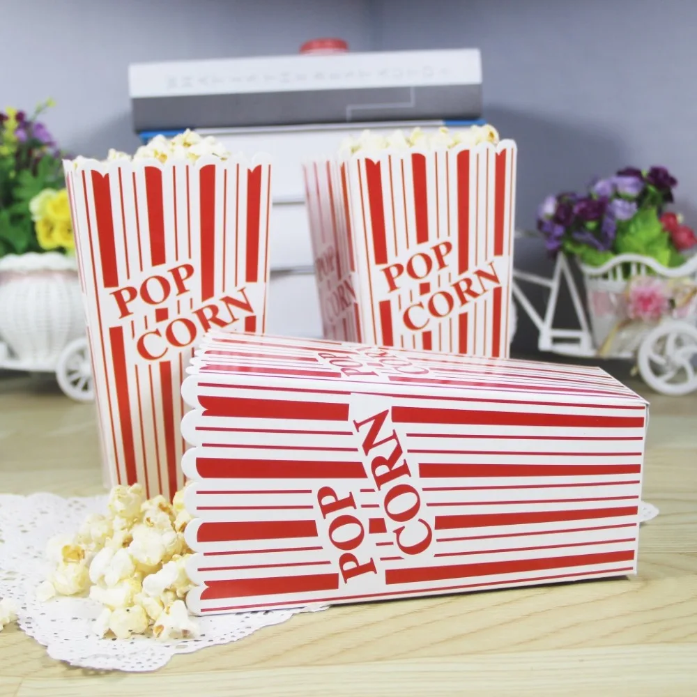 12pcs Big Size Red Pink Stripe Popcorn Boxes Popcorn Bags Candy Box For Birthday Party Baby