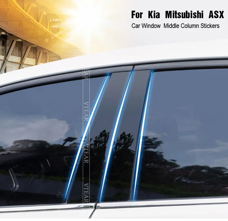 Vtear для Mitsubishi ASX/RVR окно BC столб декоративная наклейка глянцевая черная отделка против царапин зеркальная поверхность покрытие аксессуары