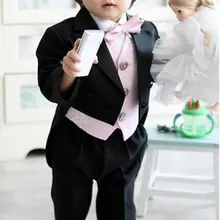 Черный пиджак в стиле ласточкин хвост, милые модные детские костюмы Custome Homme, комплект одежды для детей, деловой блейзер(пиджак+ штаны+ жилет+ галстук-бабочка