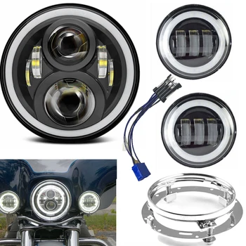 

7"Inch Black LED Round moto Headlight + 4.5 Inch LED Passing Lamps Fog Lights For Yamaha V star 650 Classic