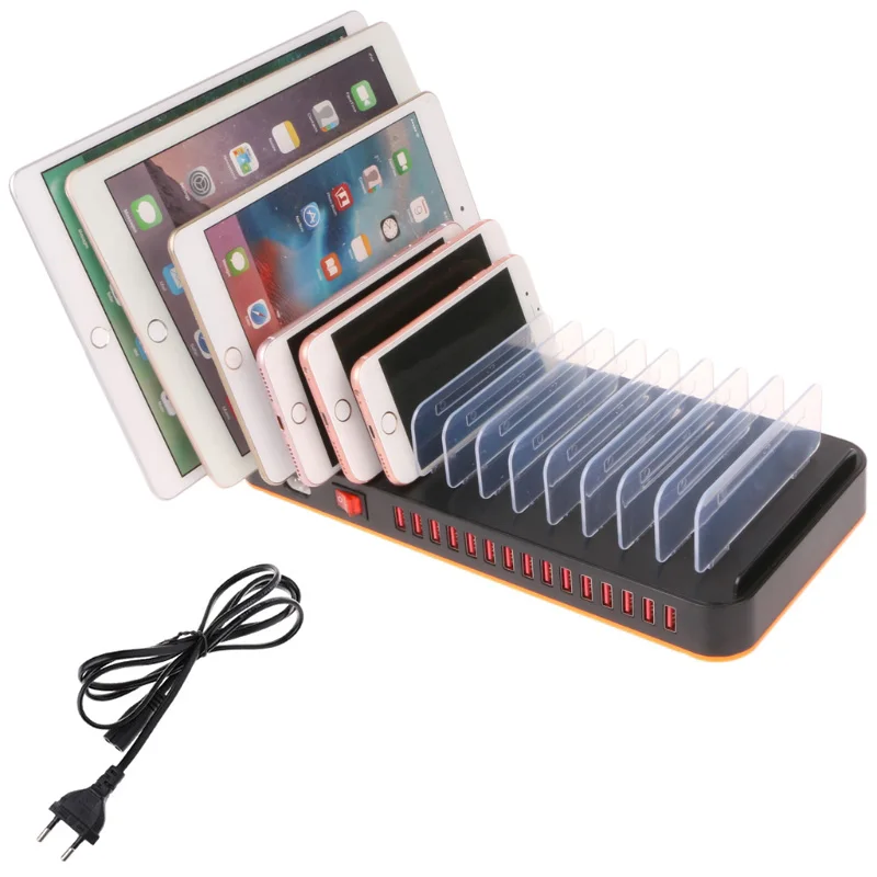 

80W 15-Port Adjustable Dividers USB Charger Station Dock Multi Devices Hub Stand