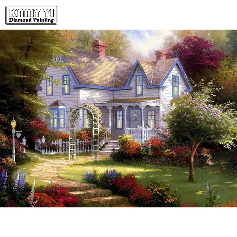 

Full Drill Square Diamond 5D DIY Diamond Painting"Flowers and houses"Diamond Embroidery Cross Stitch Rhinestone Mosaic Painting