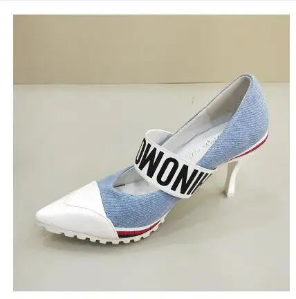 Г. Новое поступление, туфли-лодочки в европейском стиле женские вечерние туфли на высоком каблуке 7,5 см, с перекрещивающимися ремешками, с монограммой и алфавитом - Цвет: Небесно-голубой