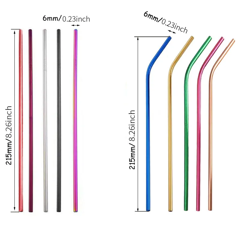 Reusable 304 Stainless Steel Drinking Straw Bar Party Metal Straw with Cleaner Brush For Mugs Sturdy Bent Straight Straws