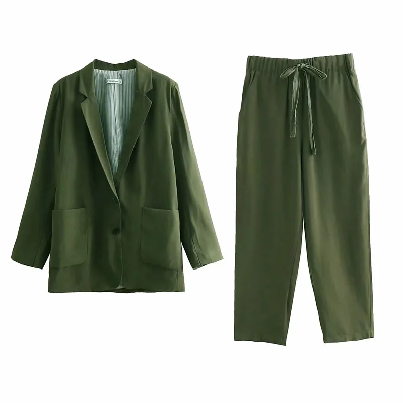 

2-piece Suit Set Women Solid Shirt + Drawstring Pants Casual Women Casual Suit Spring Female Fashion Slim Loose Set