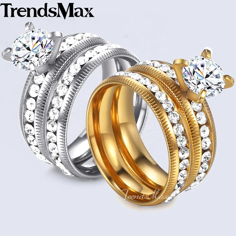 Набор обручальных колец для мужчин и женщин Trendsmax золотистого цвета из