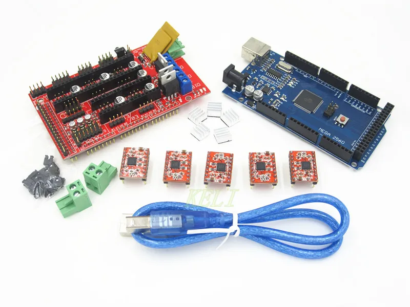  Mega 2560 R3 + 1pcs RAMPS 1.4 Controller + 5pcs A4988 Stepper Driver Module for 3D Printer kit Reprap MendelPrusa Free Shipping 