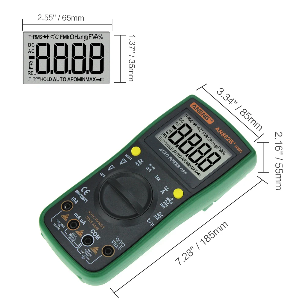 Aneng AN882B + TRMS батарейным питанием TRUE RMS авто начиная цифровой универсальный метр с