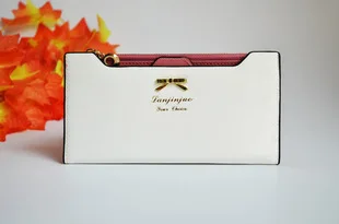 Новая подвеска с бантом женский бумажник на молнии кожаная сумка длинный дизайн клатч кошелек монета кошелек цвета конфет держатель для карт кошелек для монет - Цвет: Белый