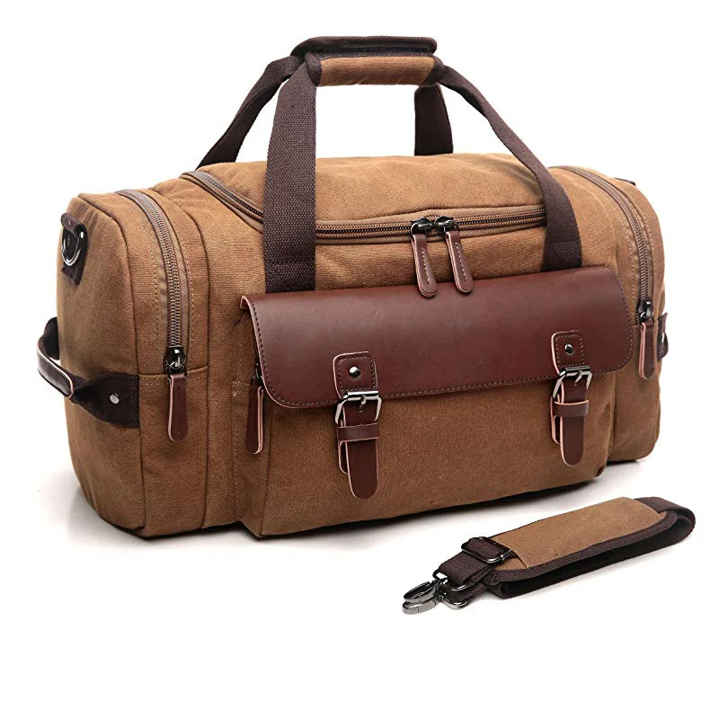 Us 28 89 50 Off Canvas Multifunctional Duffle Bag For Men Women Leather Overnight Travel Carry On Duffel Sports Weekend Tote Bags In