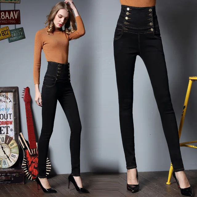 Spring and autumn European and American style extra large high waist jeans Ms. cotton waist thin skinny pencil pants Spring and autumn European and American style extra large high waist jeans Ms. cotton waist thin skinny pencil pants