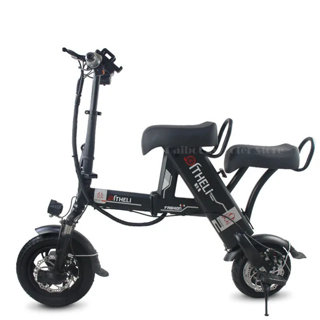 12 дюймов легкий Электрический Скутер 2 колеса электрические скутеры 500 Вт мини-складной электрический велосипед для взрослых с анти-кражи Системы - Цвет: black two seat 15ah