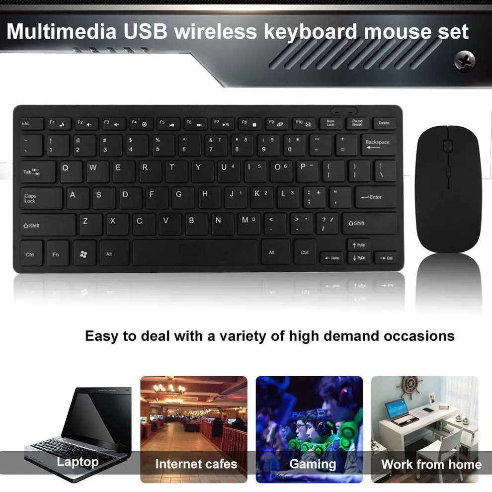 

2pcs Multimedia 2.4G Wireless Micro USB Charging Mini Keyboard Mouse Combo Set