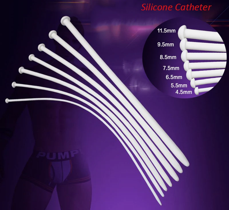 

7 Size Smooth White Silicone Long Urethral Sound Catheter Male Penis Plug Chastity Device Urethral Dilators Stretching Sex Toys