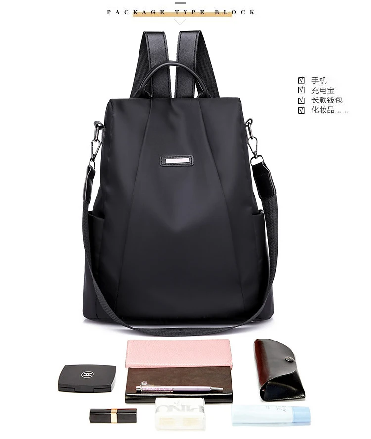 2018 oxford anti roubo mochila feminina preto