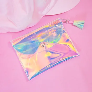 

Laser Transparent Leather Coin Purses Women Wallets Small Tassel Card Holder Hasp Key Money Bags For Girls Ladies Purse Children