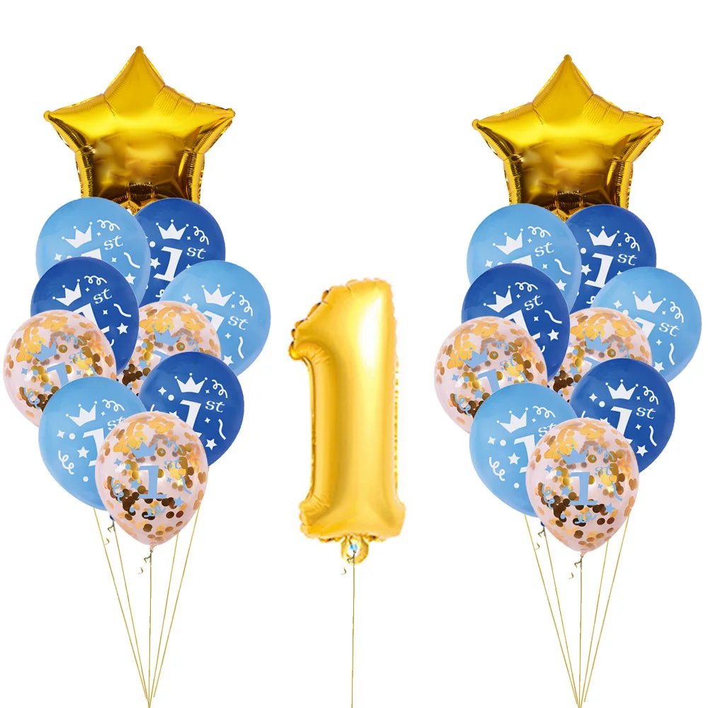 1 комплект для маленьких мальчиков и девочек 1 год День рождения украшения Корона детский душ шары цифры 1 Звездный конфетти латексный баллон гелия