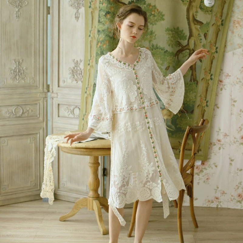 

LYNETTE'S CHINOISERIE Spring Autumn Original Design Women Lace Embroidery Dresses
