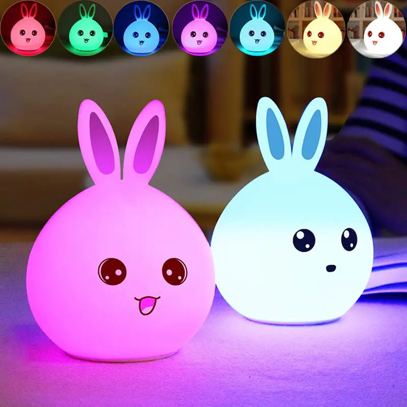 

Cute Rabbit LED Table Light Baby Kids Bedroom Lamp Multicolor USB Rechargeable Tap Sensor Control Lamp--M25