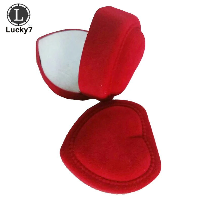 Wholesale 24Pcs Romantic Velvet Birthday Engagement Ring Box Red Heart Shaped Valentine's Day Gift Box