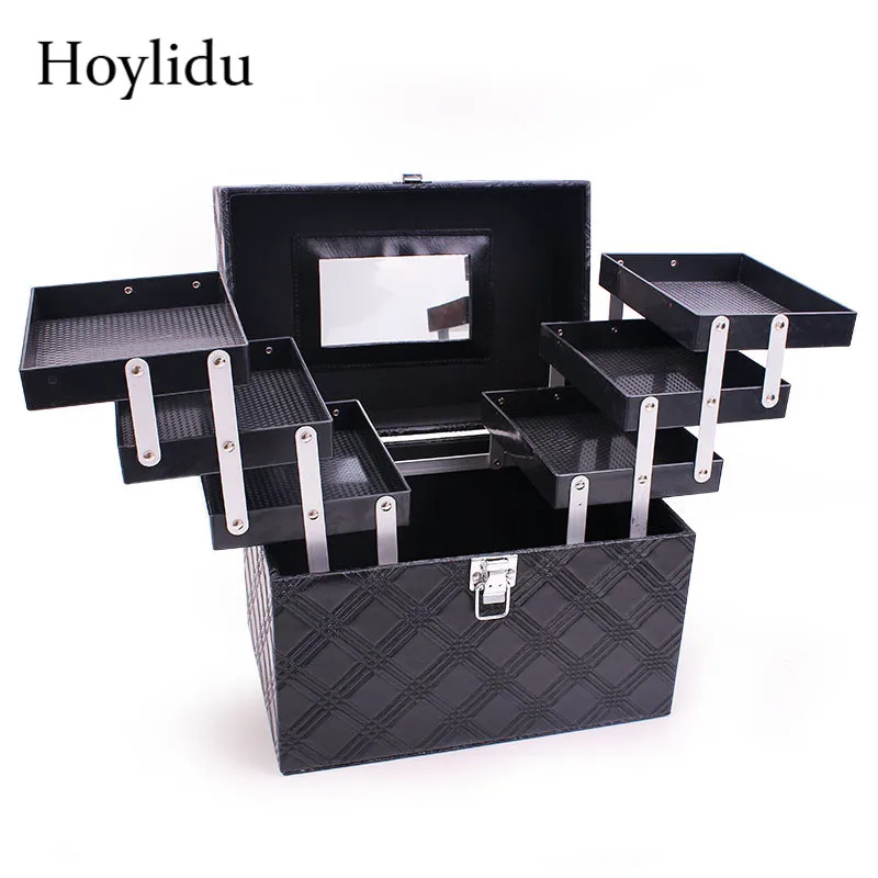 

Women Large Capacity Professional Makeup Organizer Fashion Toiletry Cosmetic Bag Multilayer Storage Box Portable Pretty Suitcase