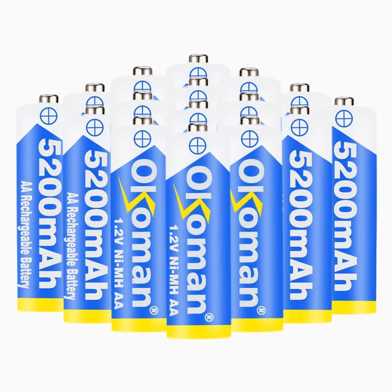 4 20 шт. Okoman 1 2 V 5200mAh NI MH AA предварительно заряженные аккумуляторные батареи