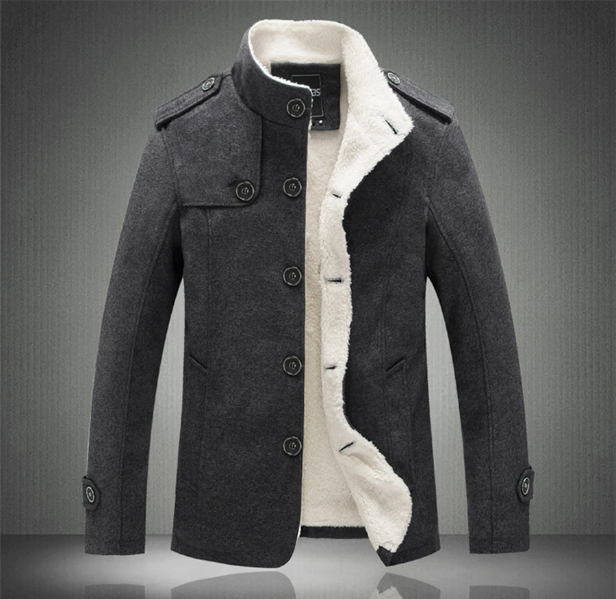 Горячее зимнее Мужское пальто с флисовой подкладкой, плотное теплое шерстяное модное приталенное осеннее пальто, мужские шерстяные куртки из смешанной ткани, Мужская брендовая одежда