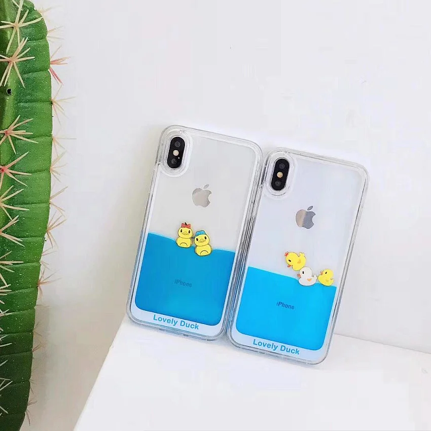3D Clear Flowing Liquid Swimming Yellow Duck Back Cover For iPhone 7 7Plus Cute pirates Case For iPhone X 8 6S Plus 7 Plus (1)