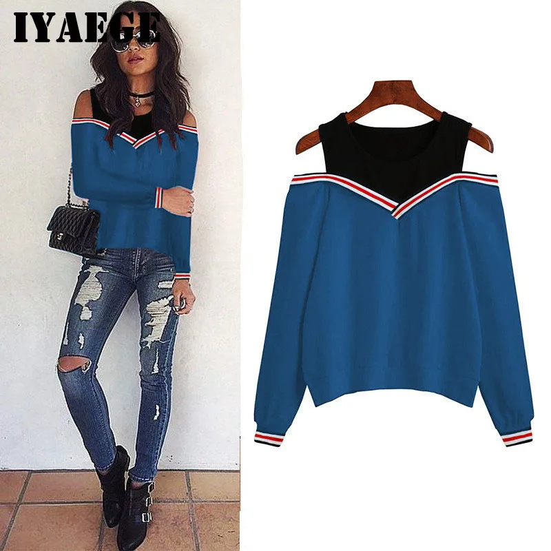 

IYAEGE 2017 Autumn Stripe Patchwork Hoodies Women Casual Crew Neck Sweatshirt Women Harajuku Pullover Jumper Tracksuit Outwear