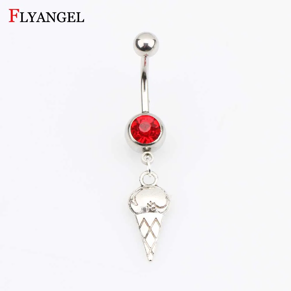 New Summer Ice Cream Navel Nail Cute Body Piercing Crystal Dangle Belly Button Ring Bar Women Girls Jewelry | Украшения и