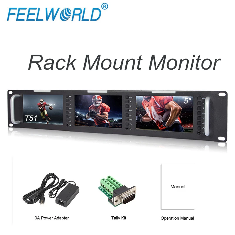 Feelworld T51 тройной 5 дюймов 2RU lcd 3G-SDI HDMI вход выход в стойку монитор вещания уровень качества монитор