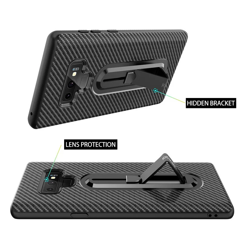 

Artificial Leather Stylish Simplicity Carbon Fiber Phone Case Invisible Bracket TPU Soft Shell for Samsung S10 S10p