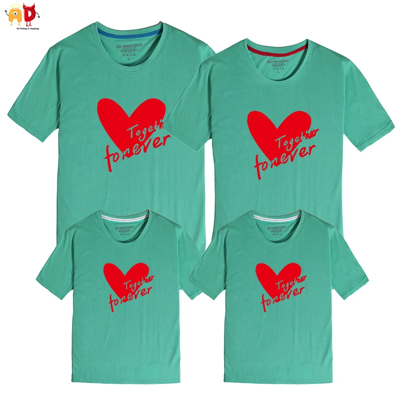 

AD 1PCS Family Matching T-shirt Summer Heart Pattern Mother and Daughter Dad and Son Clothes Cotton Clothing Together Forever