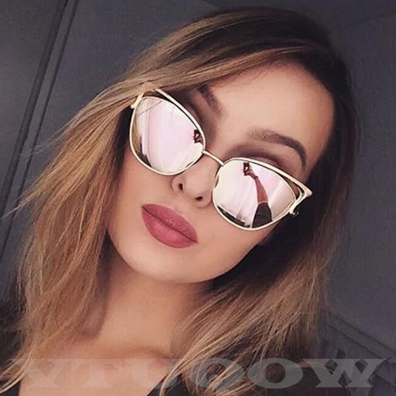 

New Luxury Cat Eye Sunglasses Women Retro Brand Designer High Quality Vintage Sun Glasses Female Fashion Coating Mirror Sunglass
