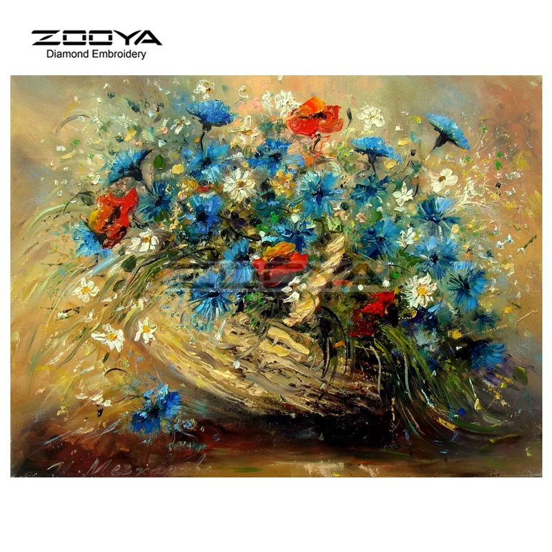 ZOOYA Алмазная вышивка 5D DIY картина синий цветок и корзина Картина Вышивка крестом