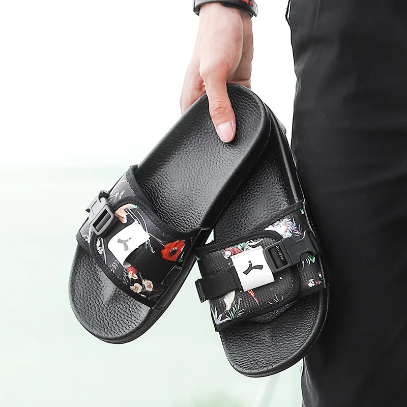 

2019 summer man beach flip flop floral fashion One-line TPR slipperslight anti-slippery beach shoes