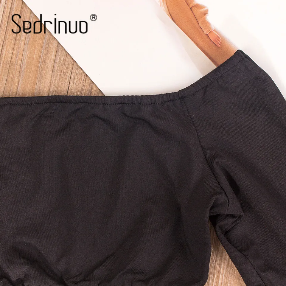 Sedrinuo Autumn Two Piece Set Long Sleeve Crop Top and Romper Matching Set Tracksuit Skinny Party Wear Sexy Slash Neck For Women Jumpsuits and Playsuits