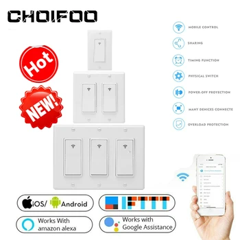 

Smart Light WiFi Switch Wireless Remote Control In-Wall Switch for Fan Light Compatible with Alexa Google Home Assistant