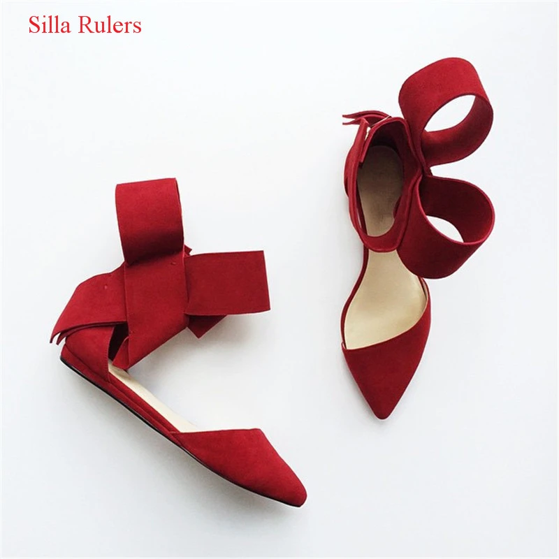 red ankle tie shoes