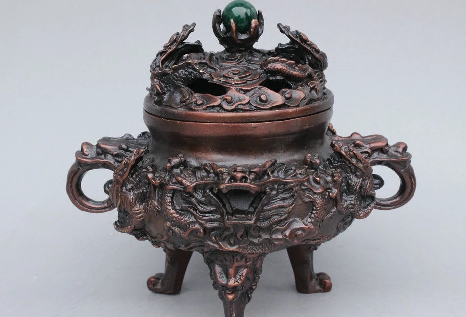 16CM Tibet Tibetan Bronze Buddhism Dragon Head Statue Incense Burner Censer | Дом и сад